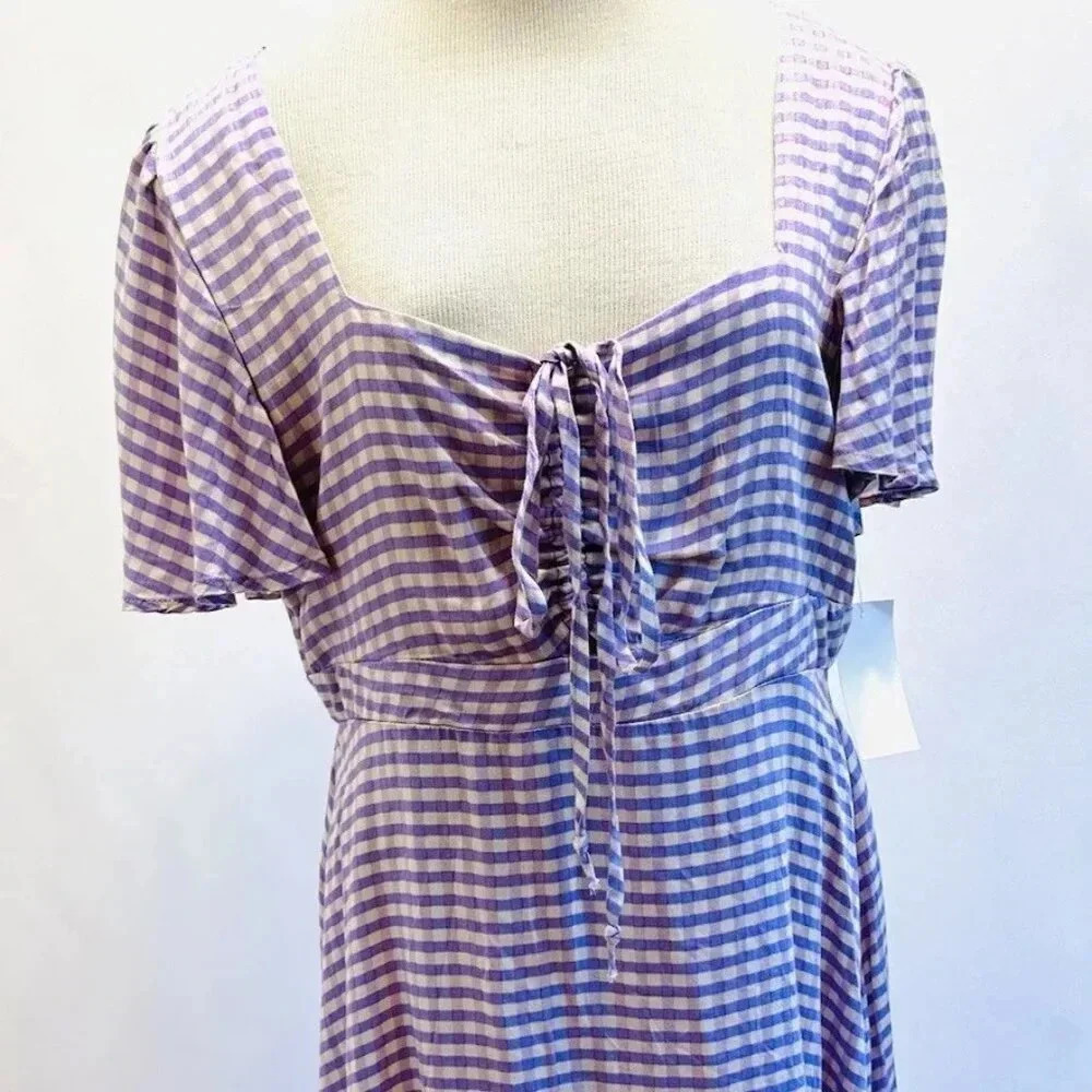 NWT REWIND Women Short Sleeve Pullover Square Neck Plaid Dress Size Extra Large